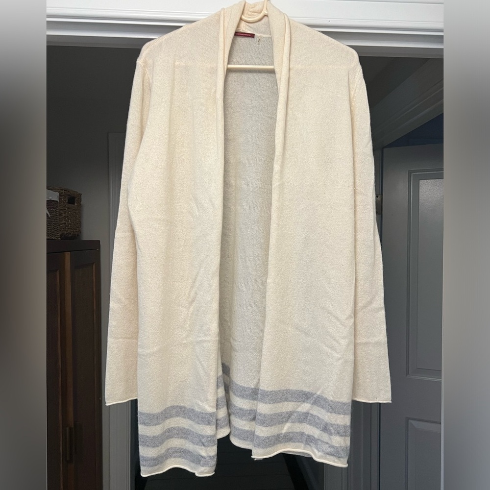 Cashmere cream cardigan with grey accents! So soft - barely worn